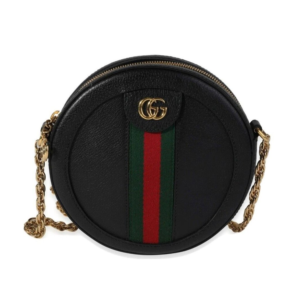 Gucci Black Leather & Web Round Ophidia Bag. Vintage